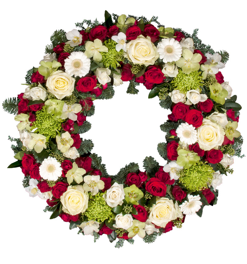 Krans KR 08 – grønn krans med hvite blomster