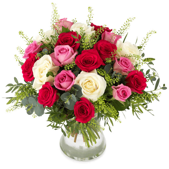 Roser klare for blomsterlevering på døren