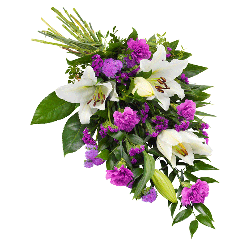 Stretcher bouquet in purple and white