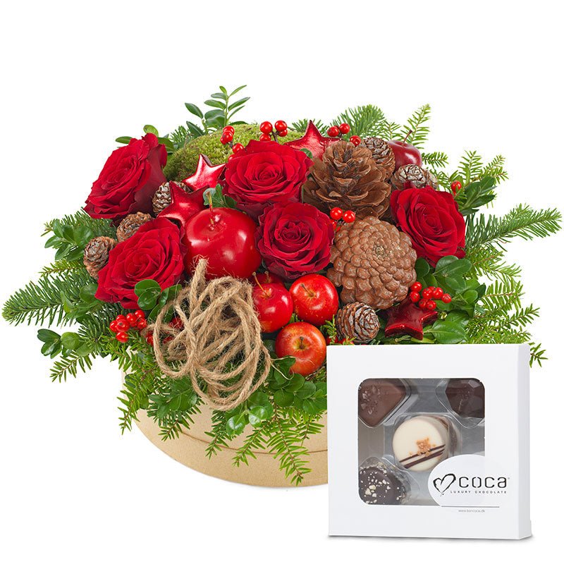 Blomster og sjokolade klar for levering