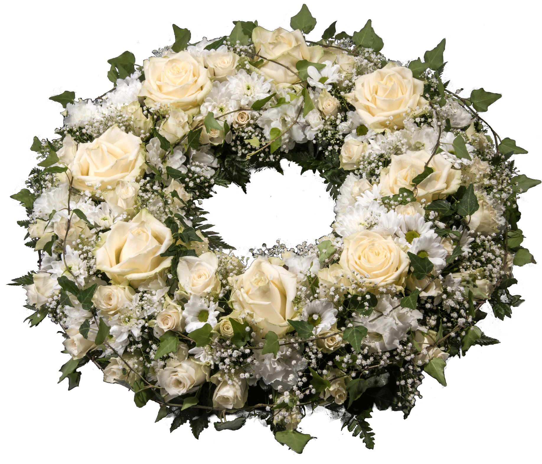 Krans KR 01 - blomsterkrans i hvitt og grønt