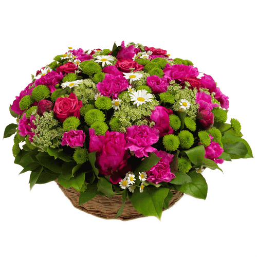 Blomsterdekorasjon lav tett ceris rosa og grønt