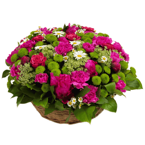 Blomsterdekorasjon lav tett ceris rosa og grønt